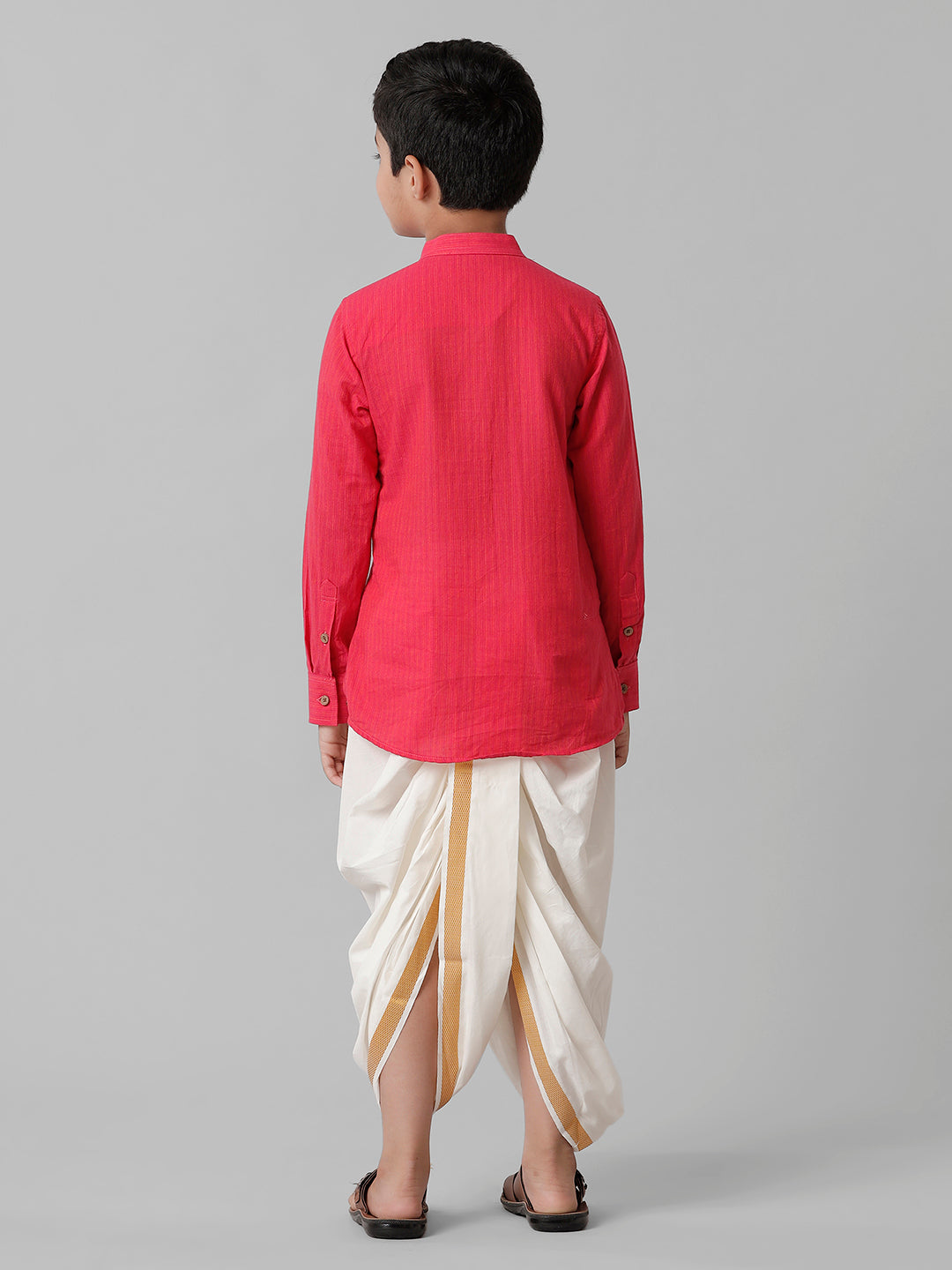 Boys Breeze Cotton Pink Kurta with Cream Elastic Panchakacham Combo COT1-Back viwe