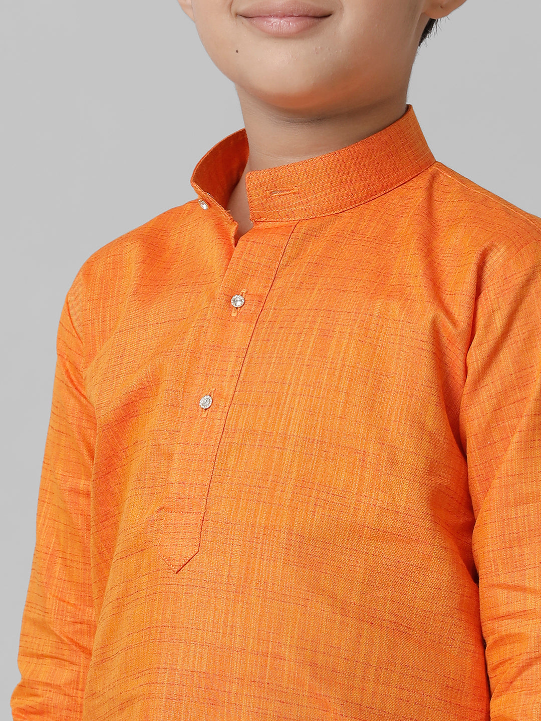 Boys Cotton Orange Kurta with Cream Elastic Panchakacham Combo FS3-Zoom view
