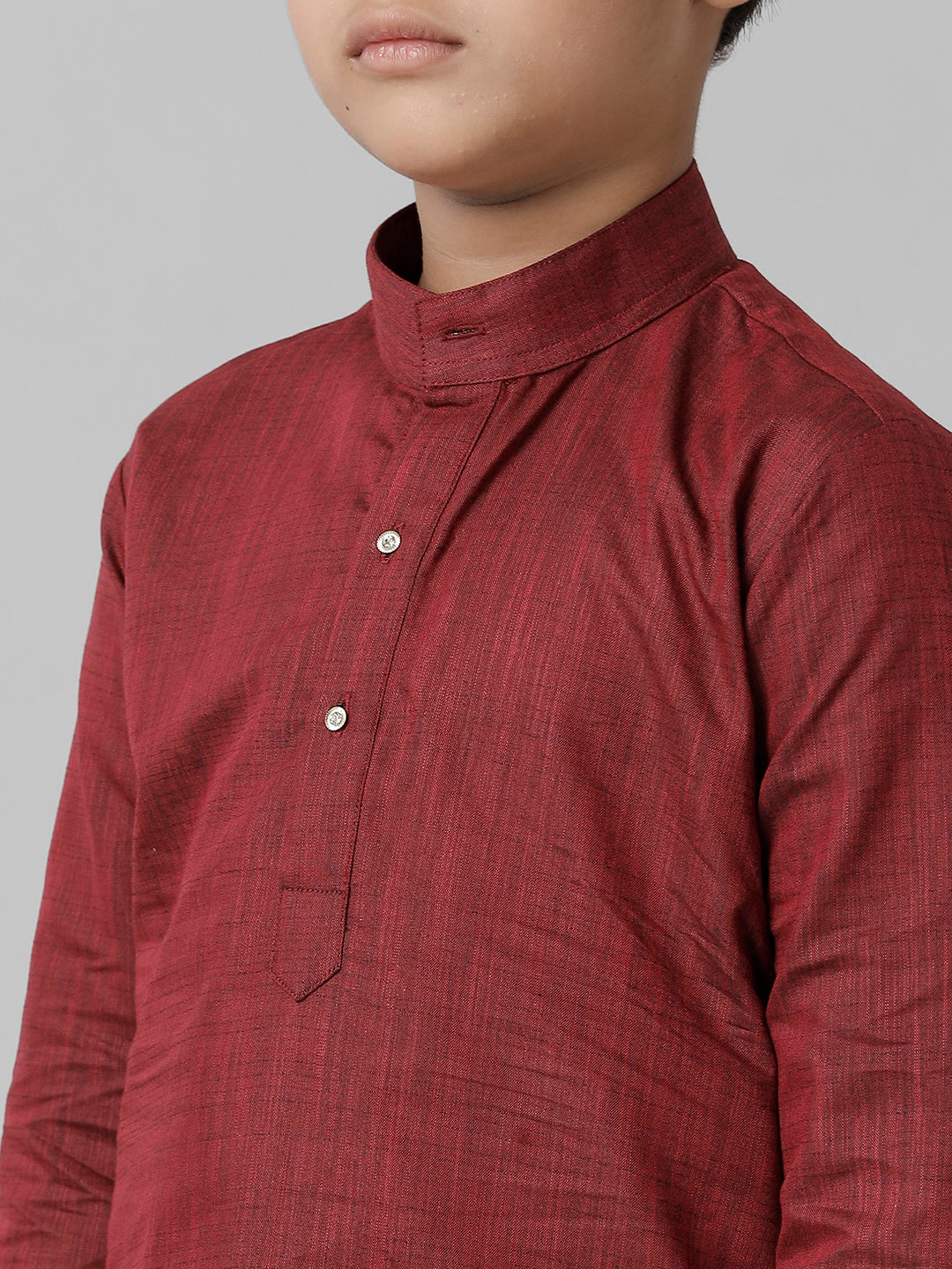 Boys Cotton Maroon Kurta with Cream Elastic Panchakacham Combo FS7-Zoom view