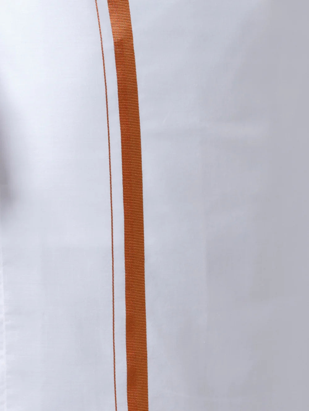 Men Cotton Blend Single Layer White Dhoti with 3/4" Copper Jari Border