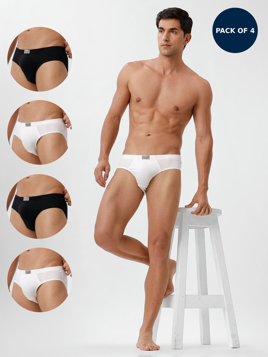 Men Briefs Inner Elastic Black & White Combo Suriya (Pack of 4)