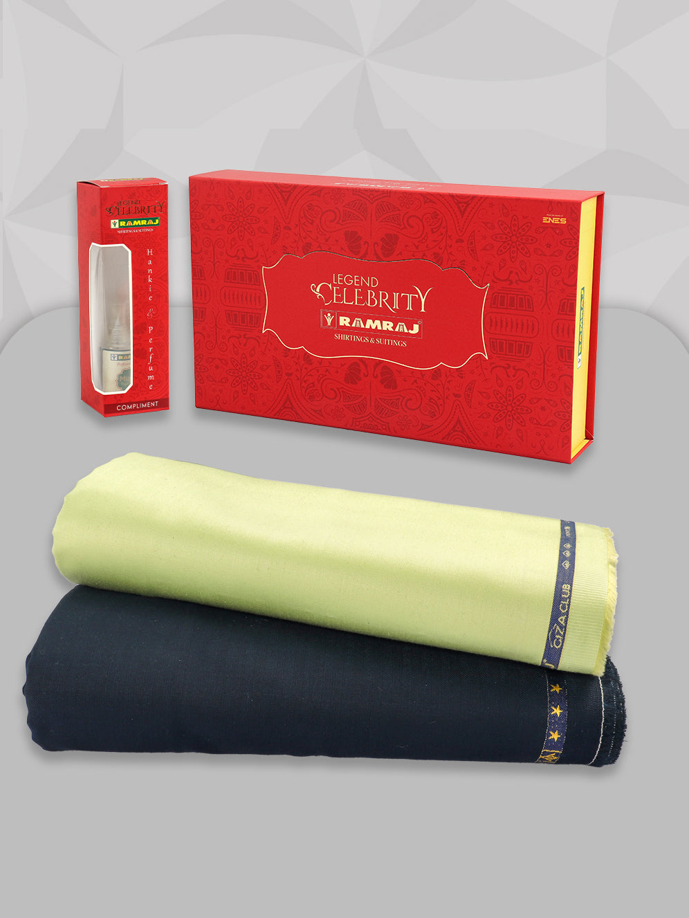 Men 100% Premium Cotton Plain Yellowish Green Shirting & Navy Suiting Gift Box LC08