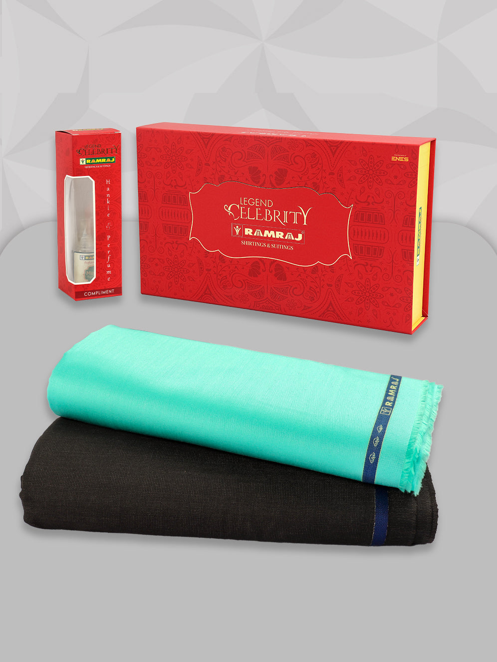 Men 100% Premium Cotton Plain Blue Shirting & Brown Suiting Gift Box LC09