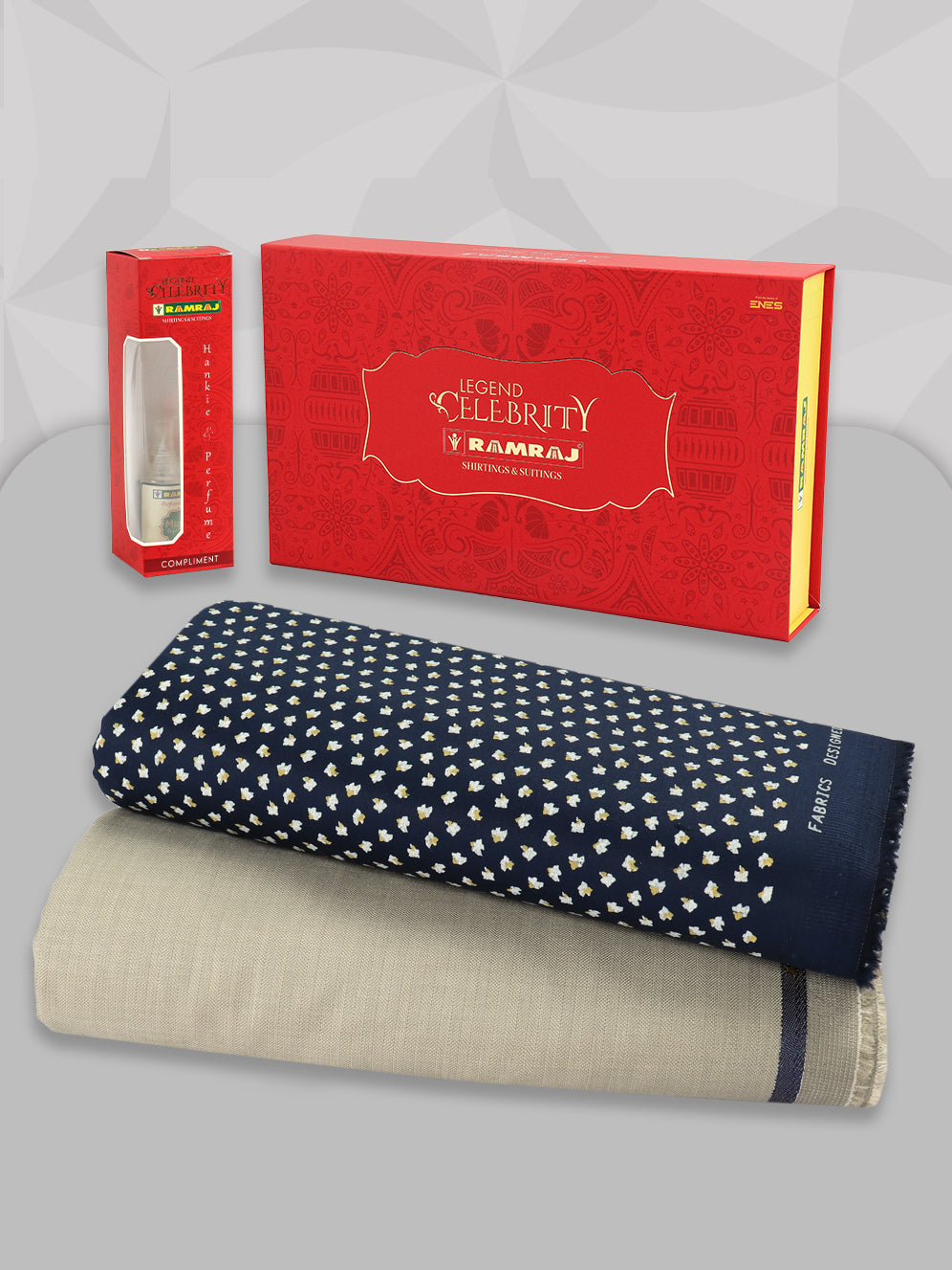 Men 100% Premium Cotton Printed Navy Shirting & Brown Suiting Gift Box LC14