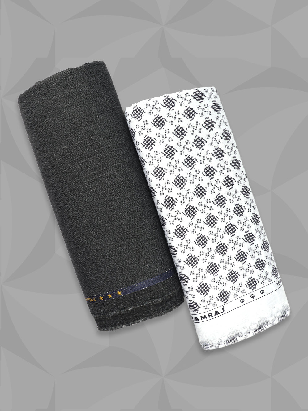 Men 100% Premium Cotton Printed White Shirting & Dark Grey Suiting Gift Box LC15