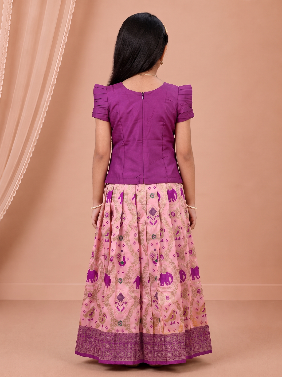 Girls Art Silk Purple Pattu Pavadai Set GPS73