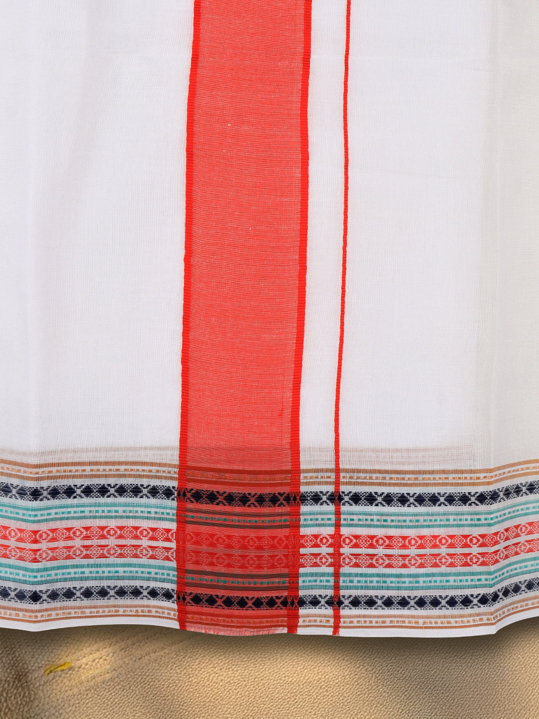 Men Cotton Red Fancy Border Panchakacham with Angavasthram Srirasthu(9+5) SR62