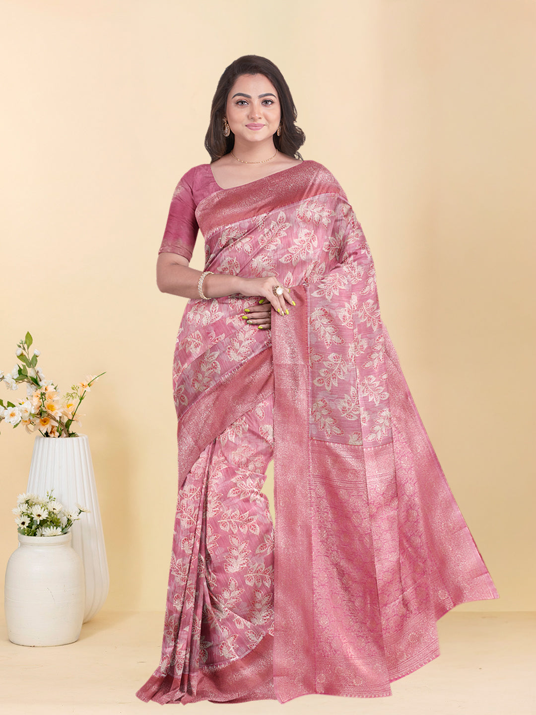 Couple Combo Shirt & Dhoti Set with Saree Rose Gold ASS127