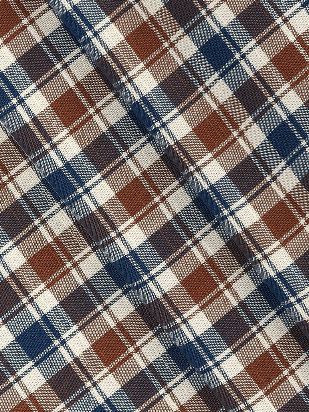 Men 100%Cotton Checks Shirt Fabric Blue with Brown Liberty