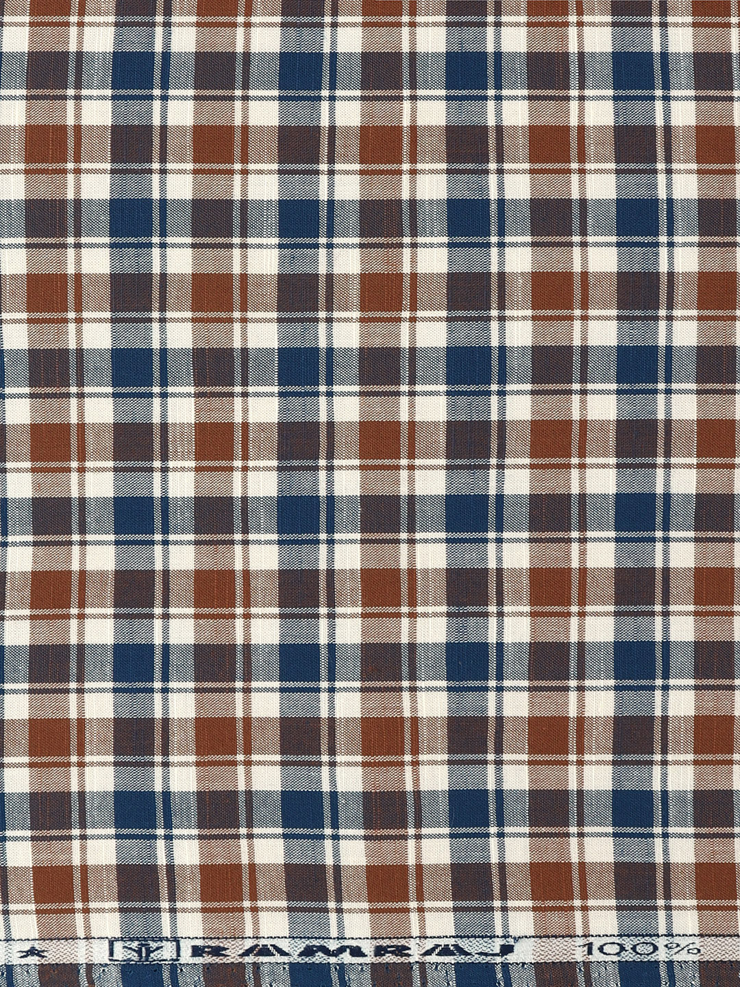 Men 100%Cotton Checks Shirt Fabric Blue with Brown Liberty