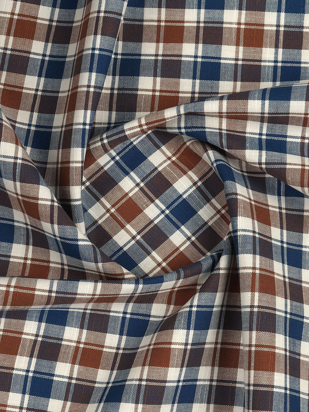 Men 100%Cotton Checks Shirt Fabric Blue with Brown Liberty