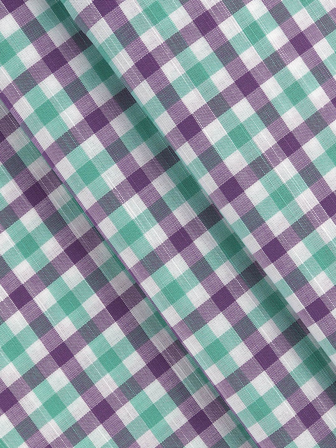 Men 100%Cotton Checks Shirt Fabric Green with Violet Liberty