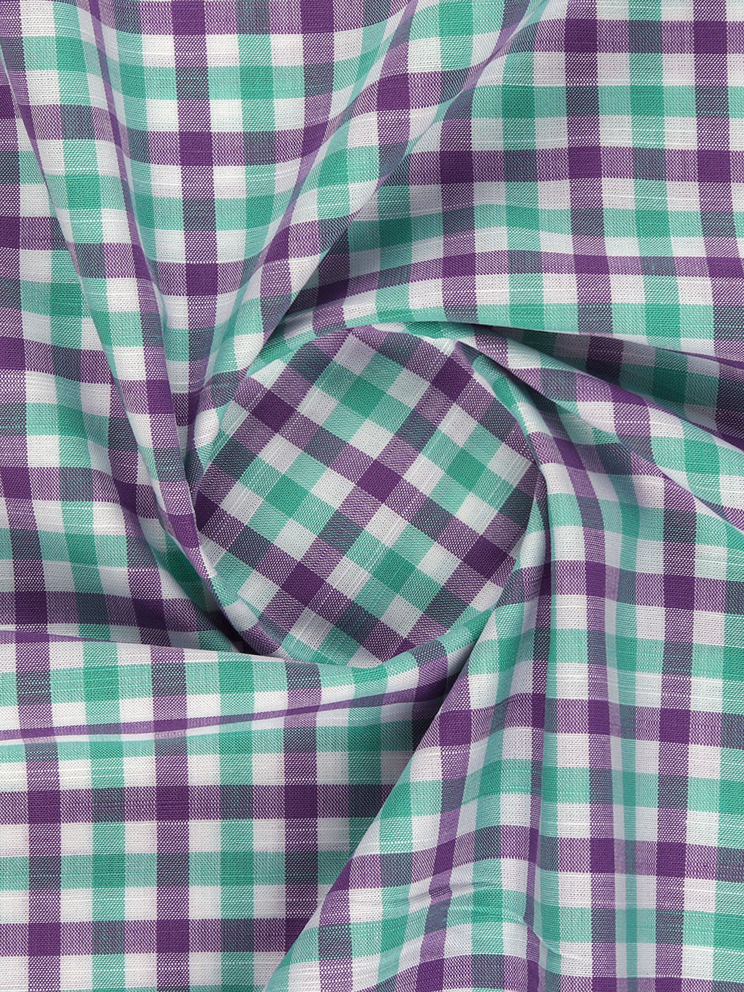 Men 100%Cotton Checks Shirt Fabric Green with Violet Liberty