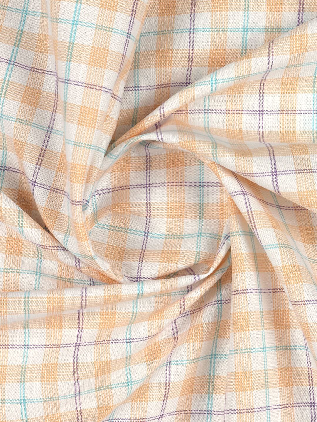 Men 100%Cotton Checks Shirt Fabric Orange with White Liberty Cotton