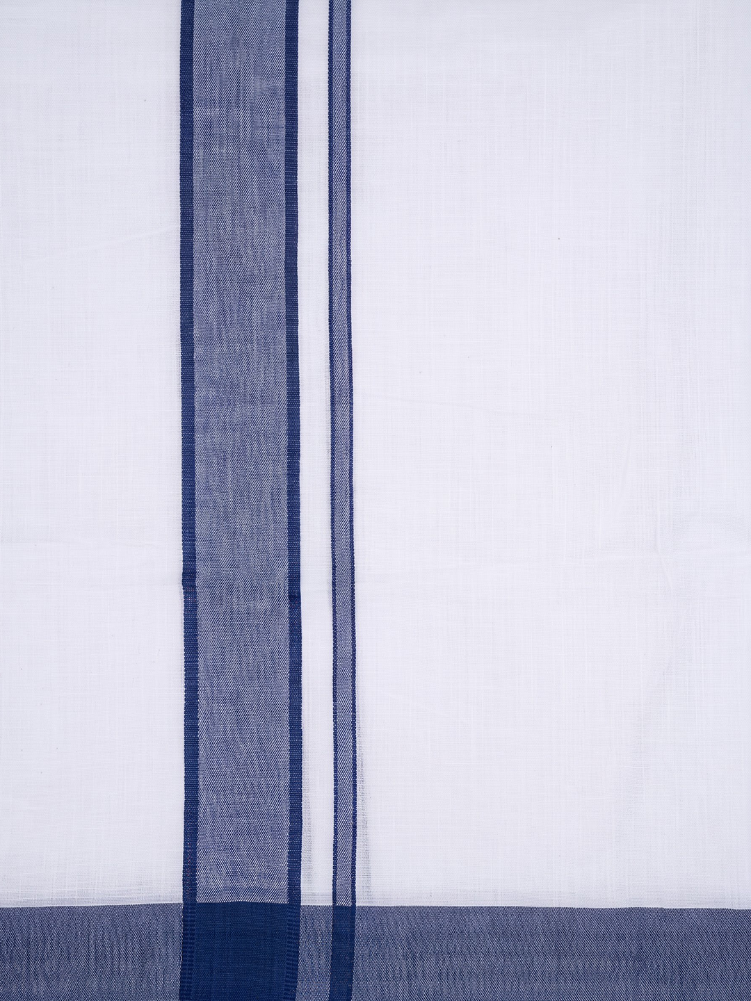Double Layer 100% Cotton White Dhoti With Navy Border - RP12