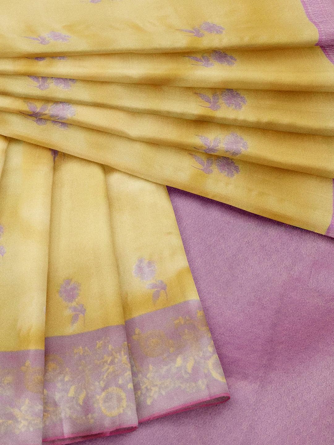 Women Yellow with Purple Art Silk Saree ASS104