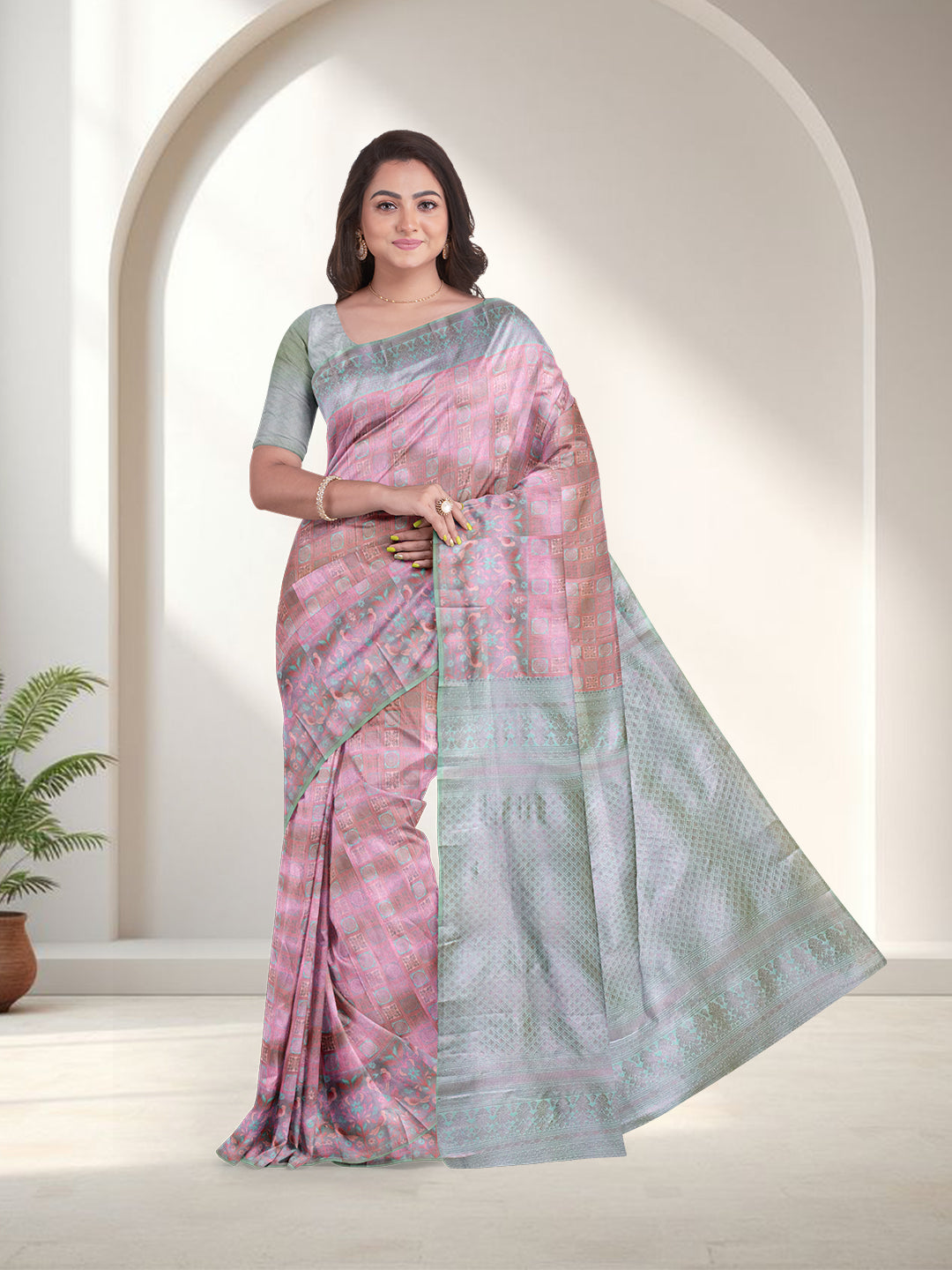 Women Purple with Green Art Silk Saree ASS102