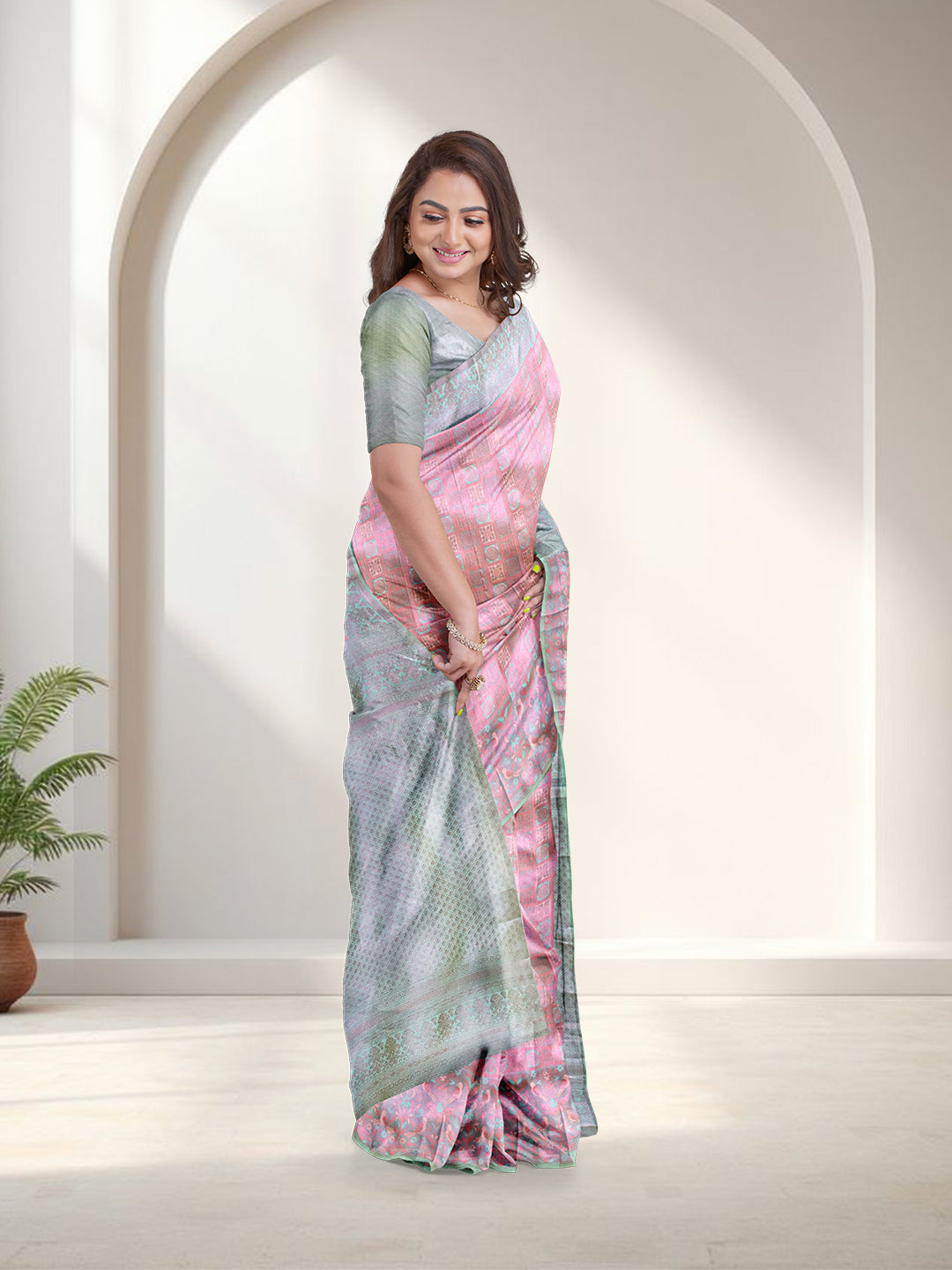 Women Purple with Green Art Silk Saree ASS102