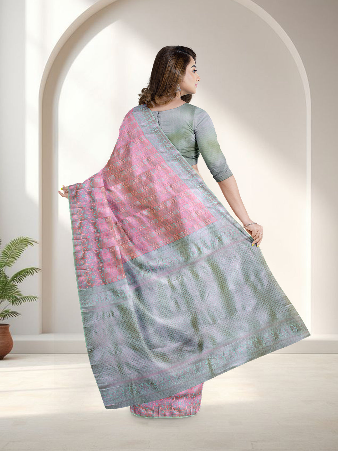 Women Purple with Green Art Silk Saree ASS102