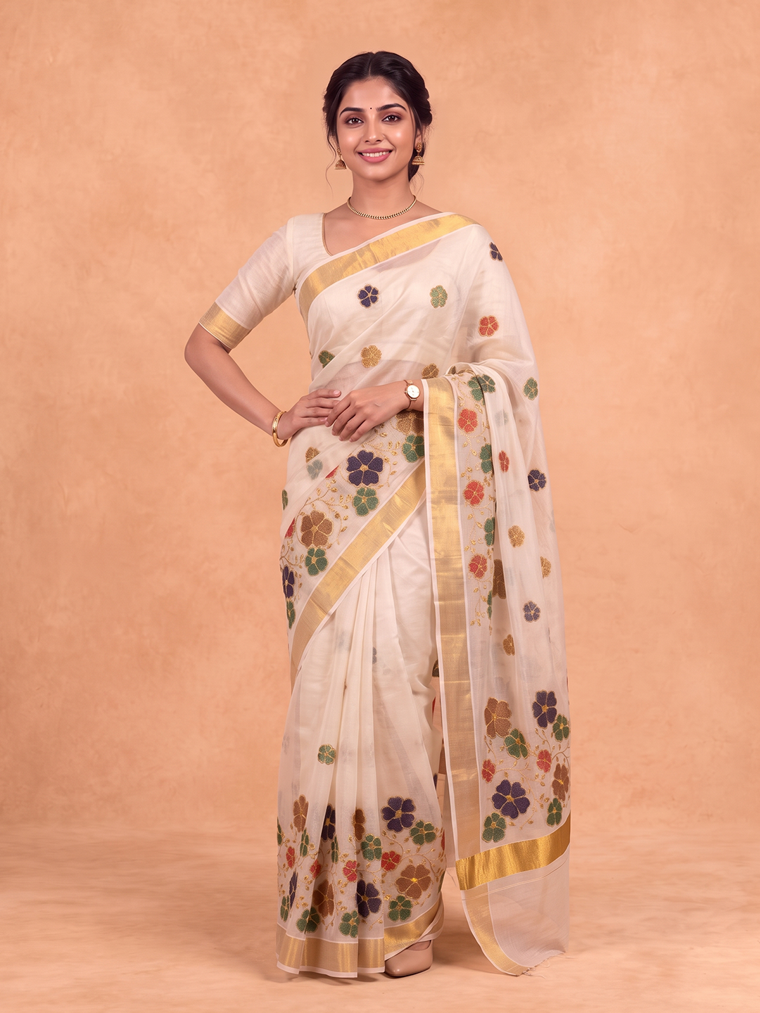 Women Tissue Gold Embroidered Saree KLS69