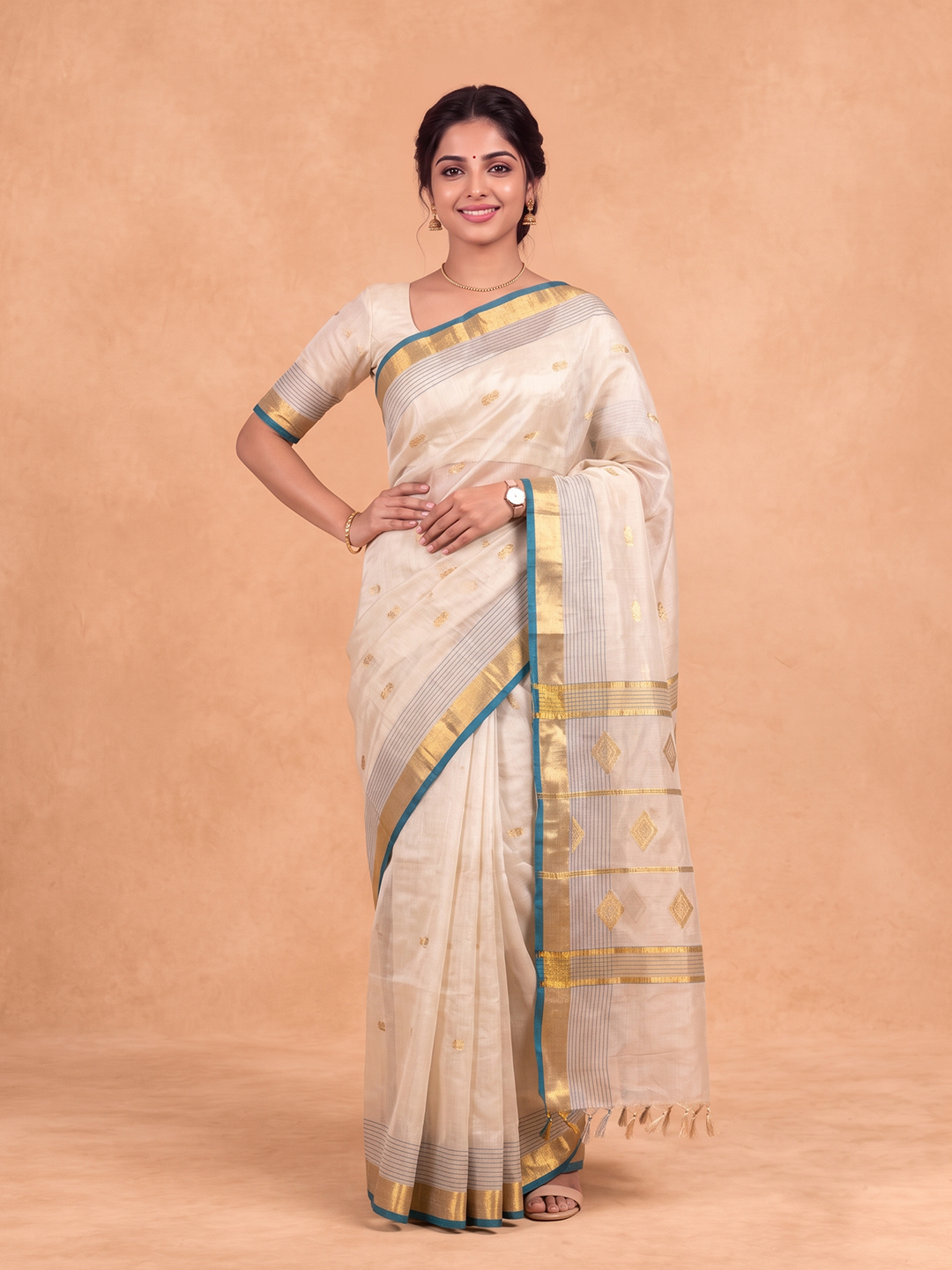 Women Tissue Gold Printed Saree KLS73