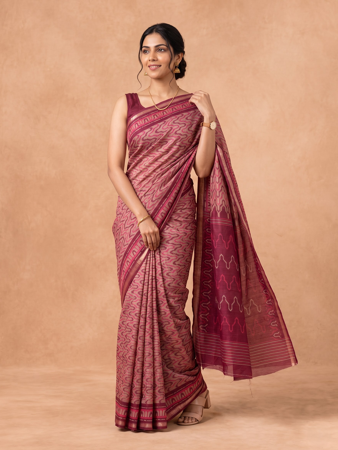 Women Semi Tussar Maroon Saree ST386