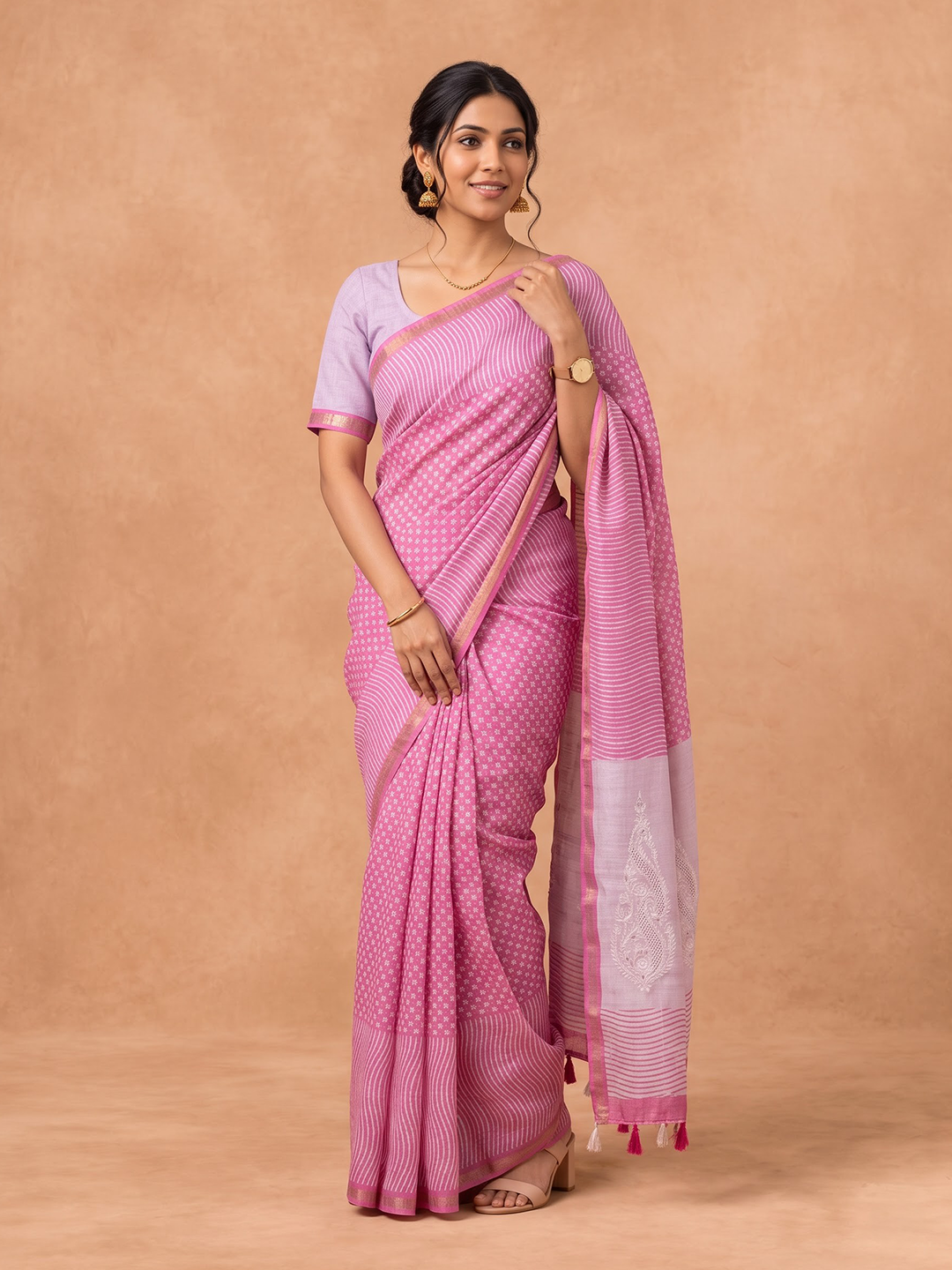 Women Semi Tussar Pink Saree ST389
