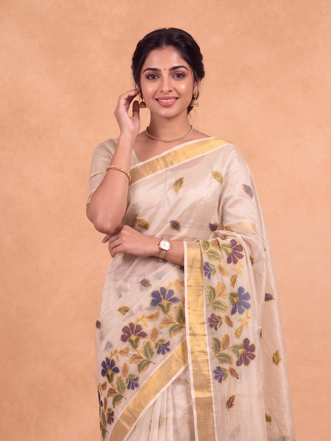Women Tissue Gold Embroidered Saree KLS72
