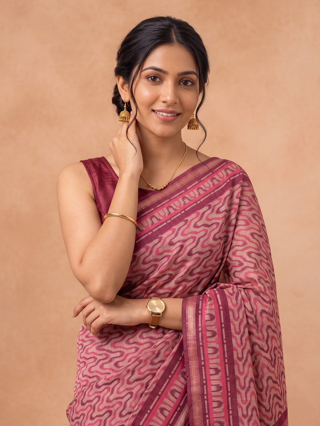 Women Semi Tussar Maroon Saree ST386