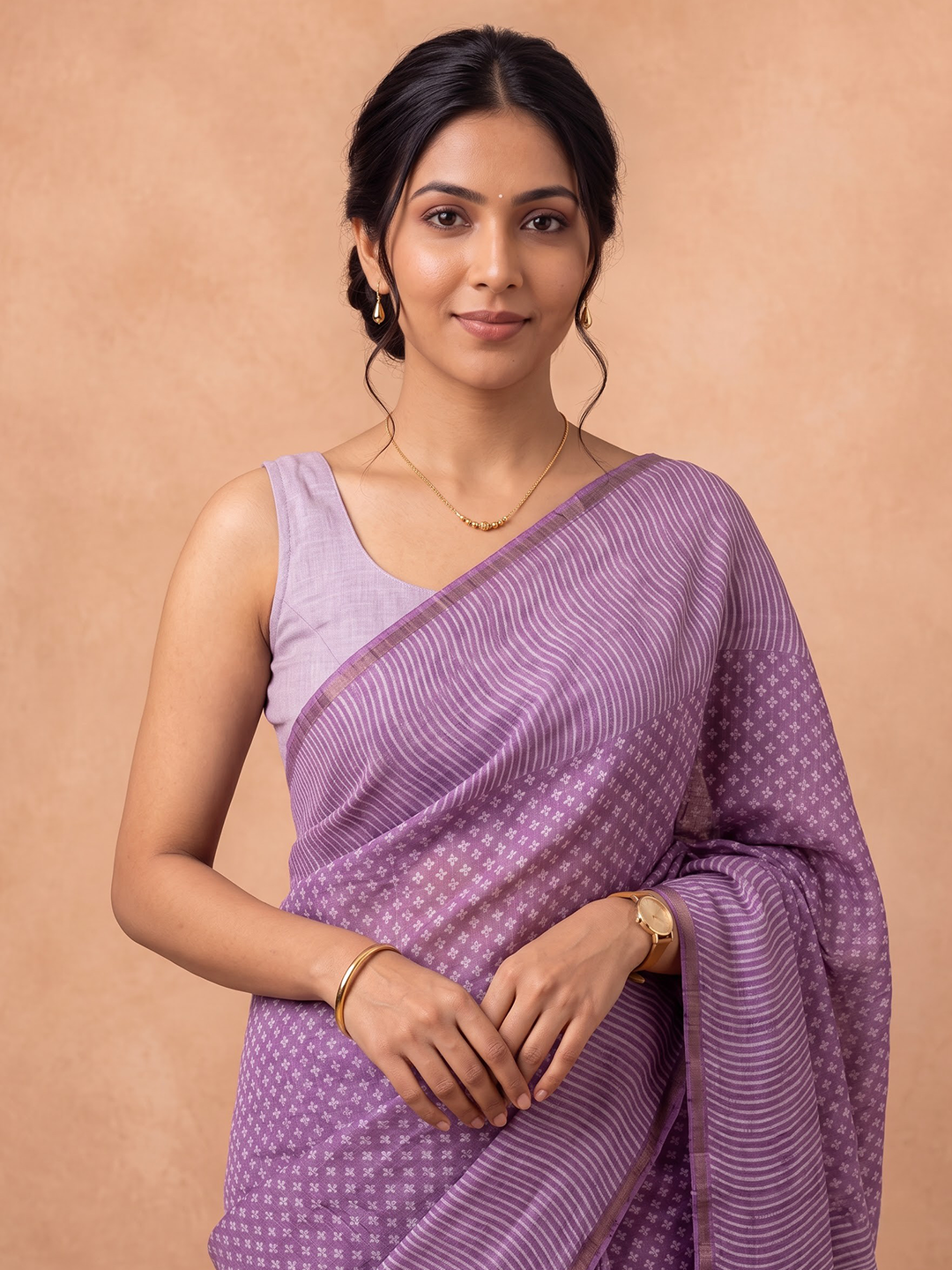Women Semi Tussar Violet Saree ST393