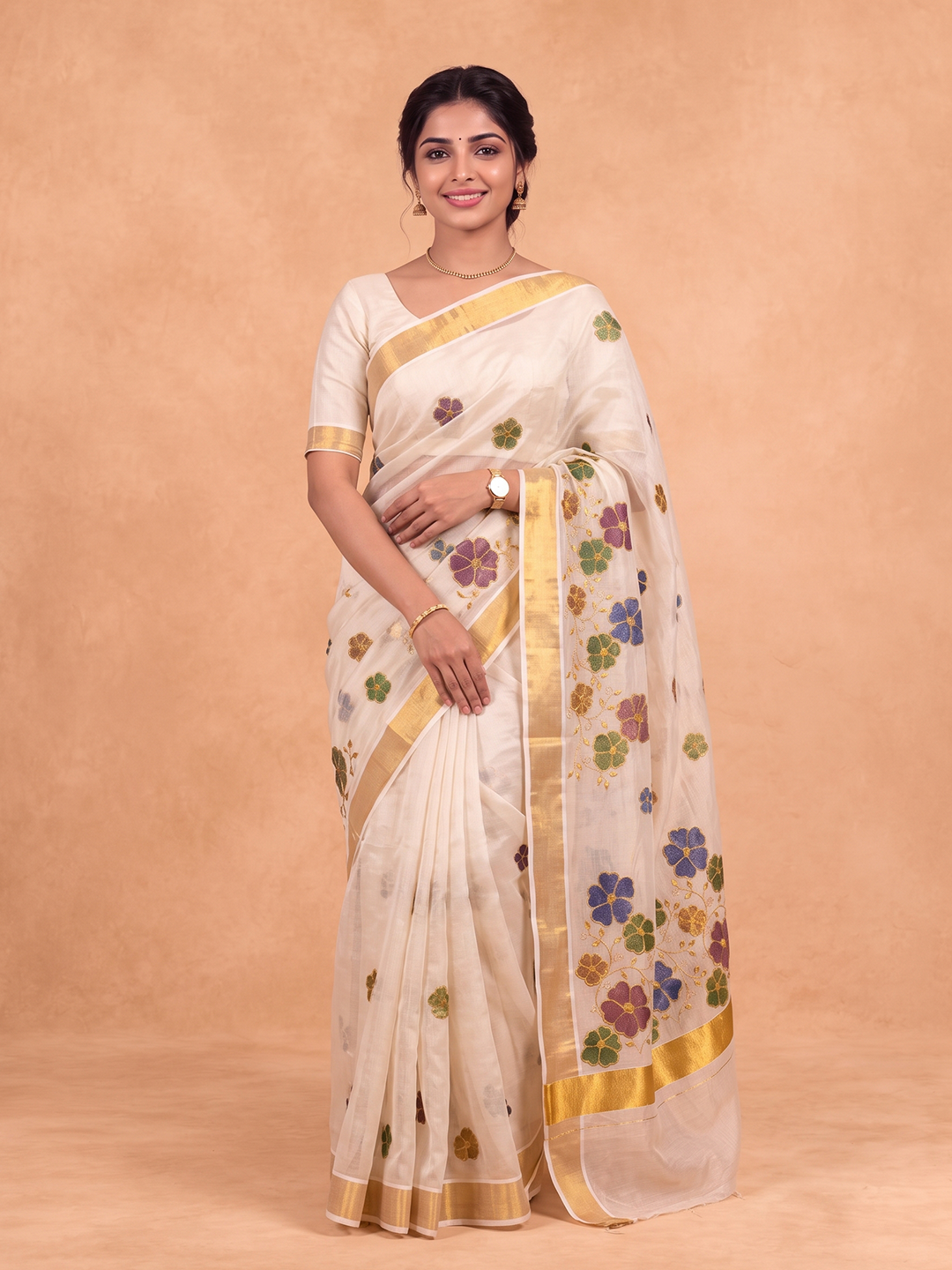 Women Tissue Gold Embroidered Saree KLS71