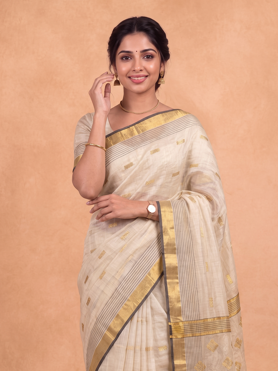Women Tissue Gold Printed Saree KLS70