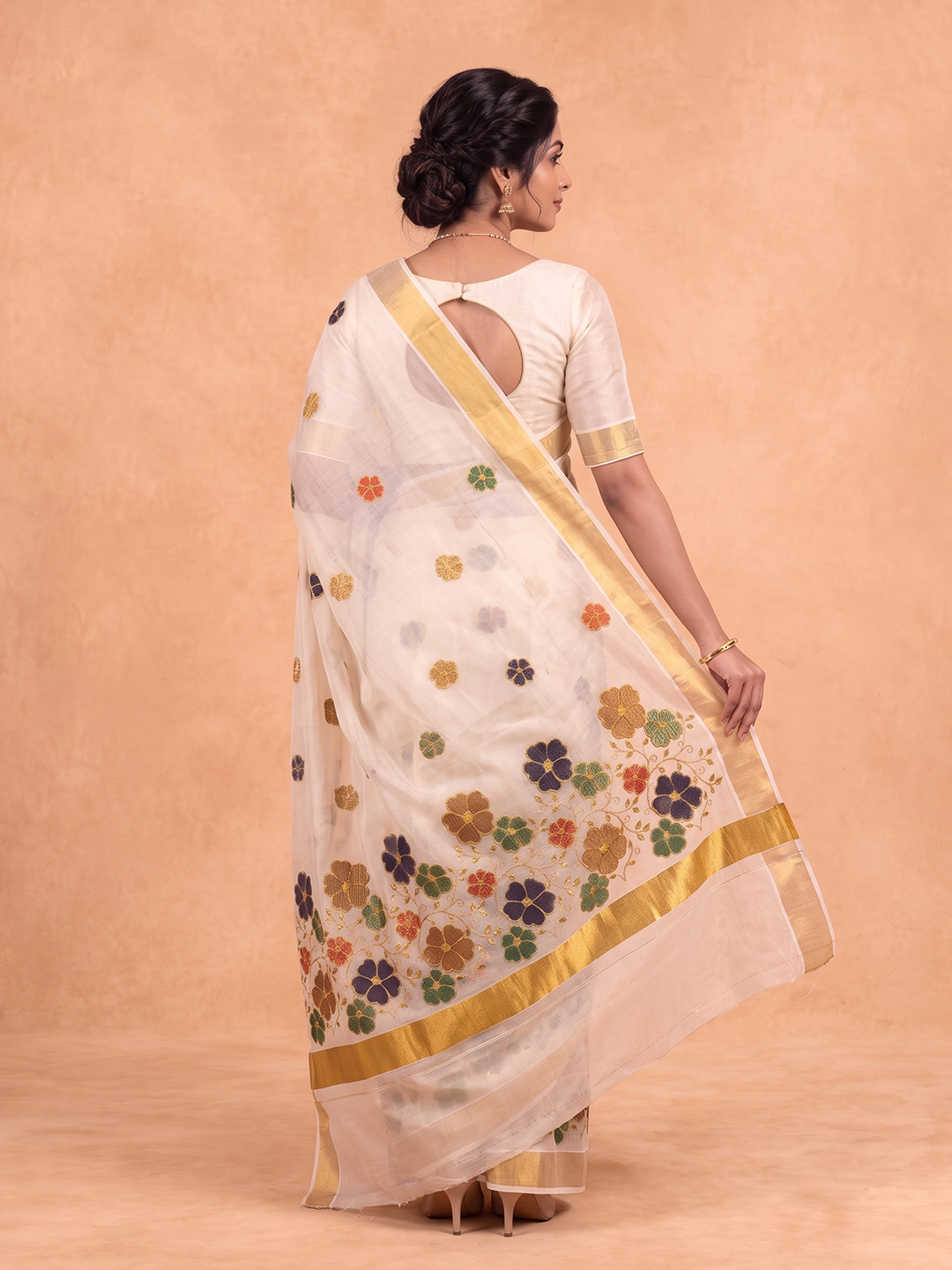 Women Tissue Gold Embroidered Saree KLS69