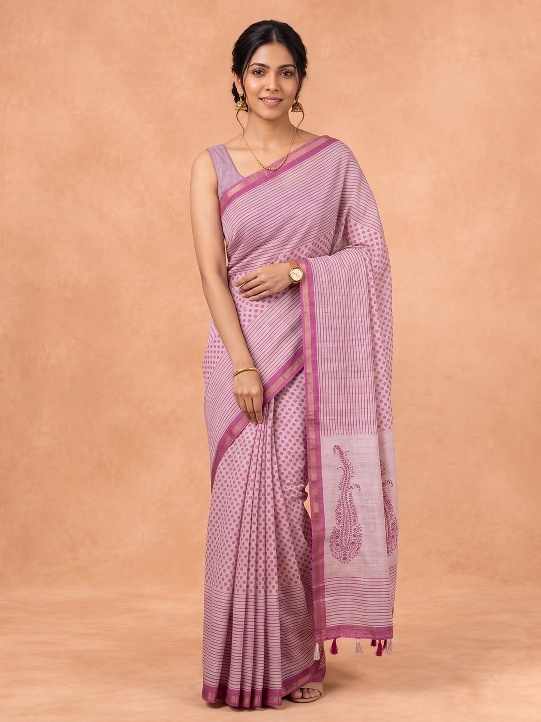 Women Semi Tussar Dark Pink Saree ST395