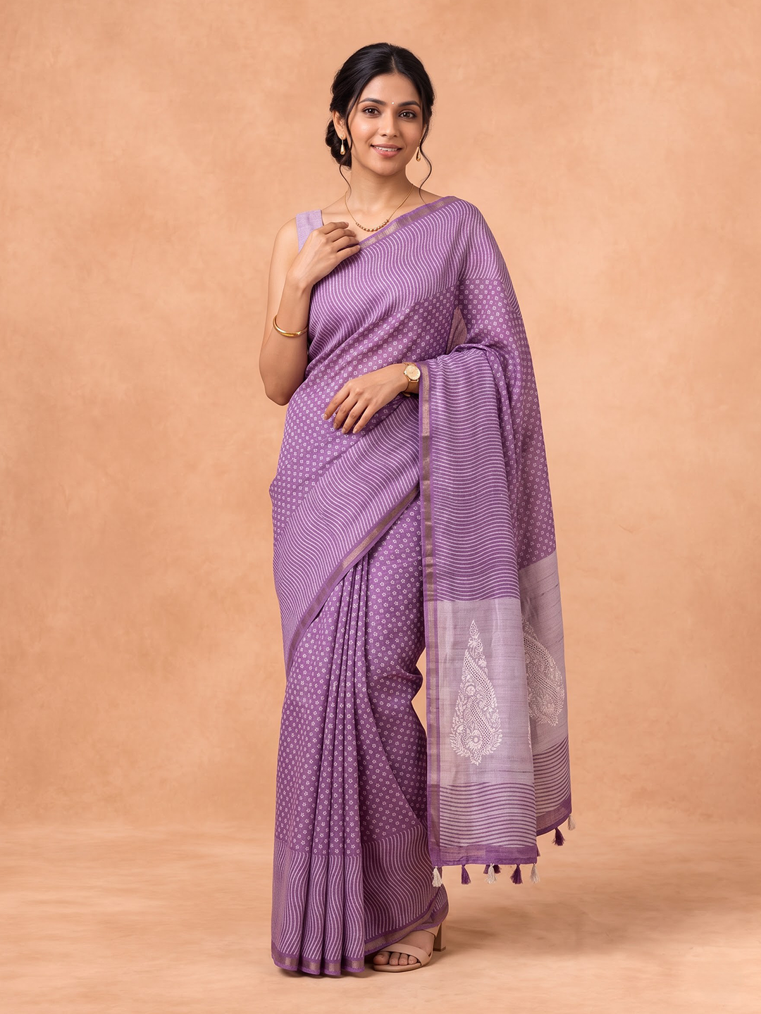 Women Semi Tussar Violet Saree ST393
