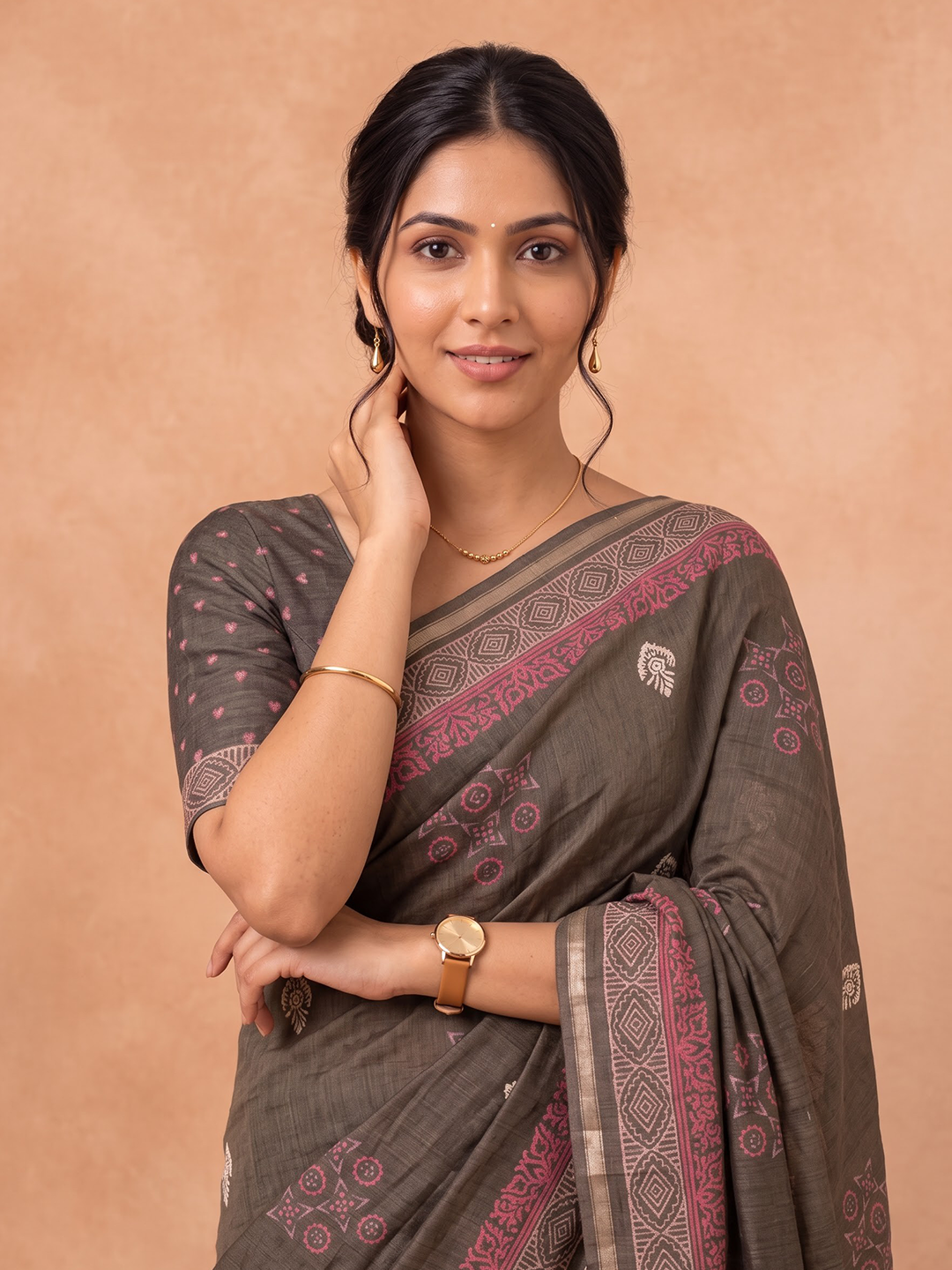 Women Semi Tussar Olive Green Saree ST381