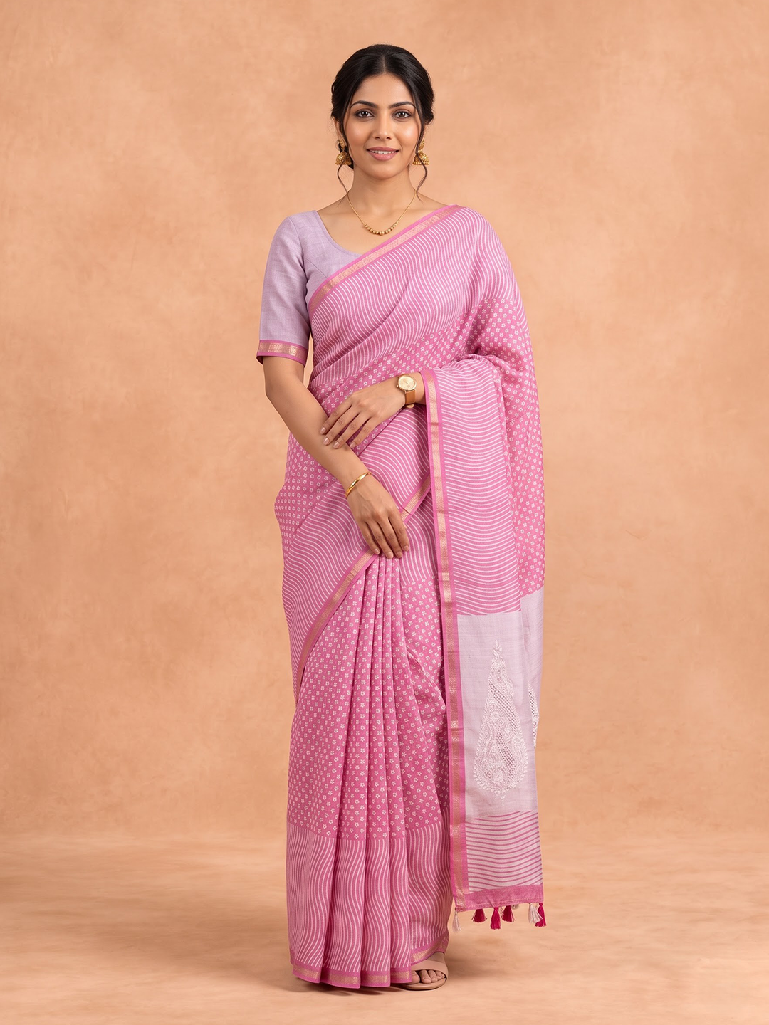 Women Semi Tussar Pink Saree ST389