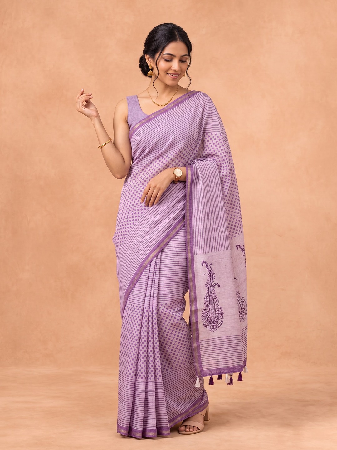 Women Semi Tussar Violet Saree ST394