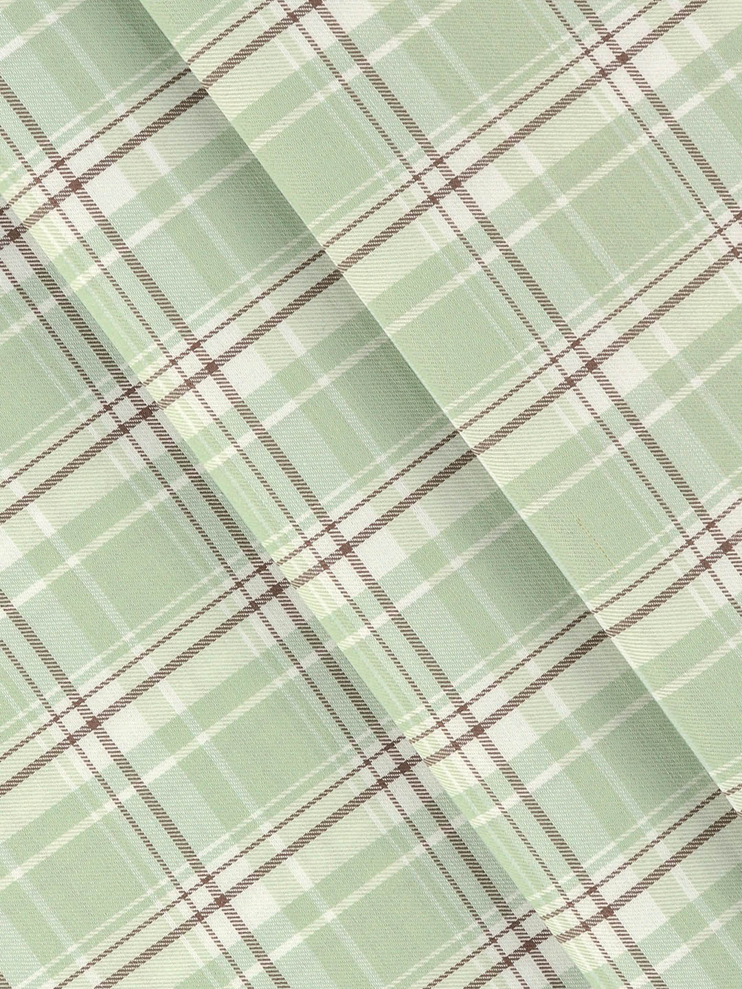 Cotton Rich Green with Brown Checked Shirt Fabric Galaxy Art