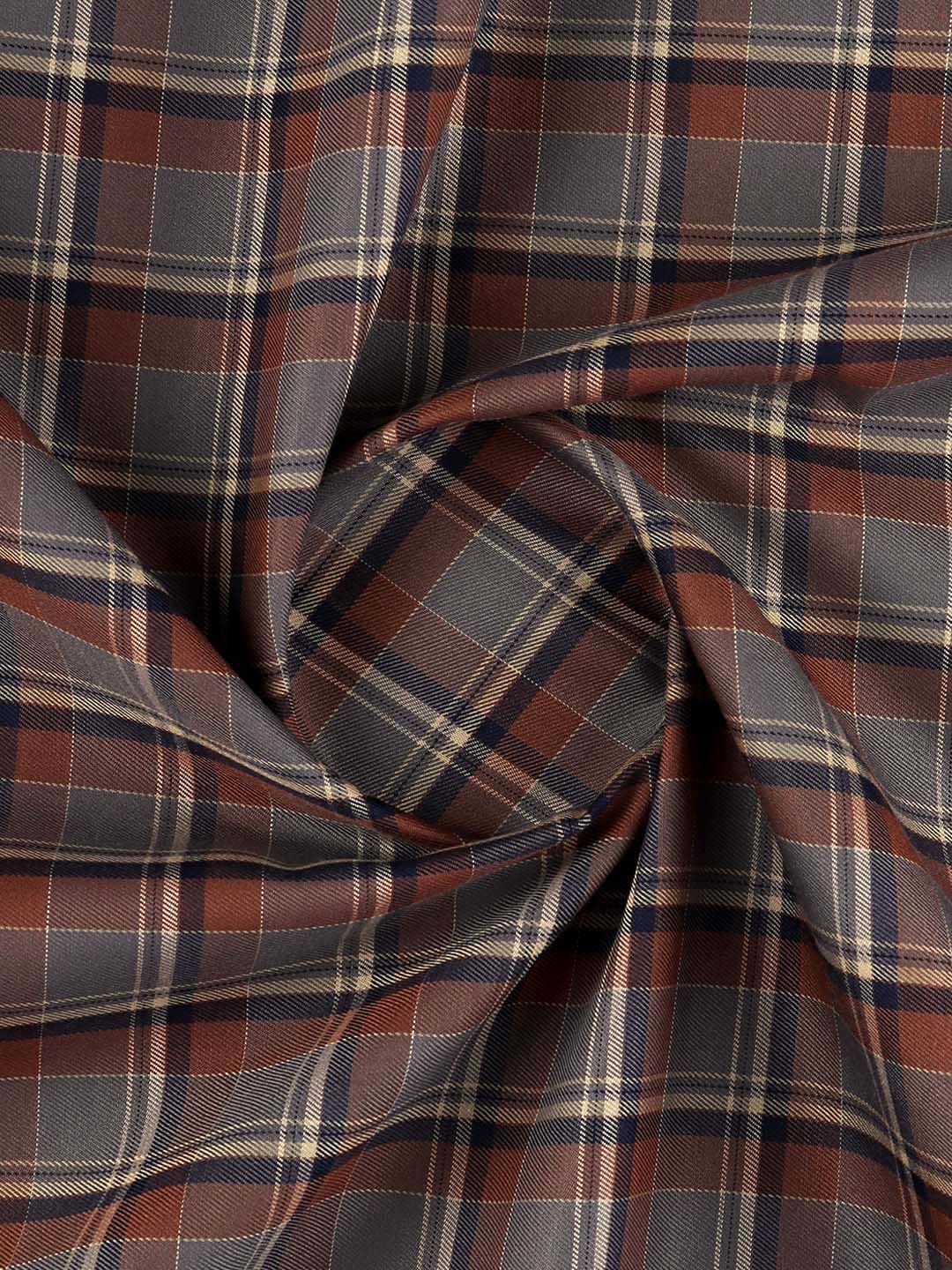 Cotton Rich Grey with Brown Checked Shirt Fabric Galaxy Art