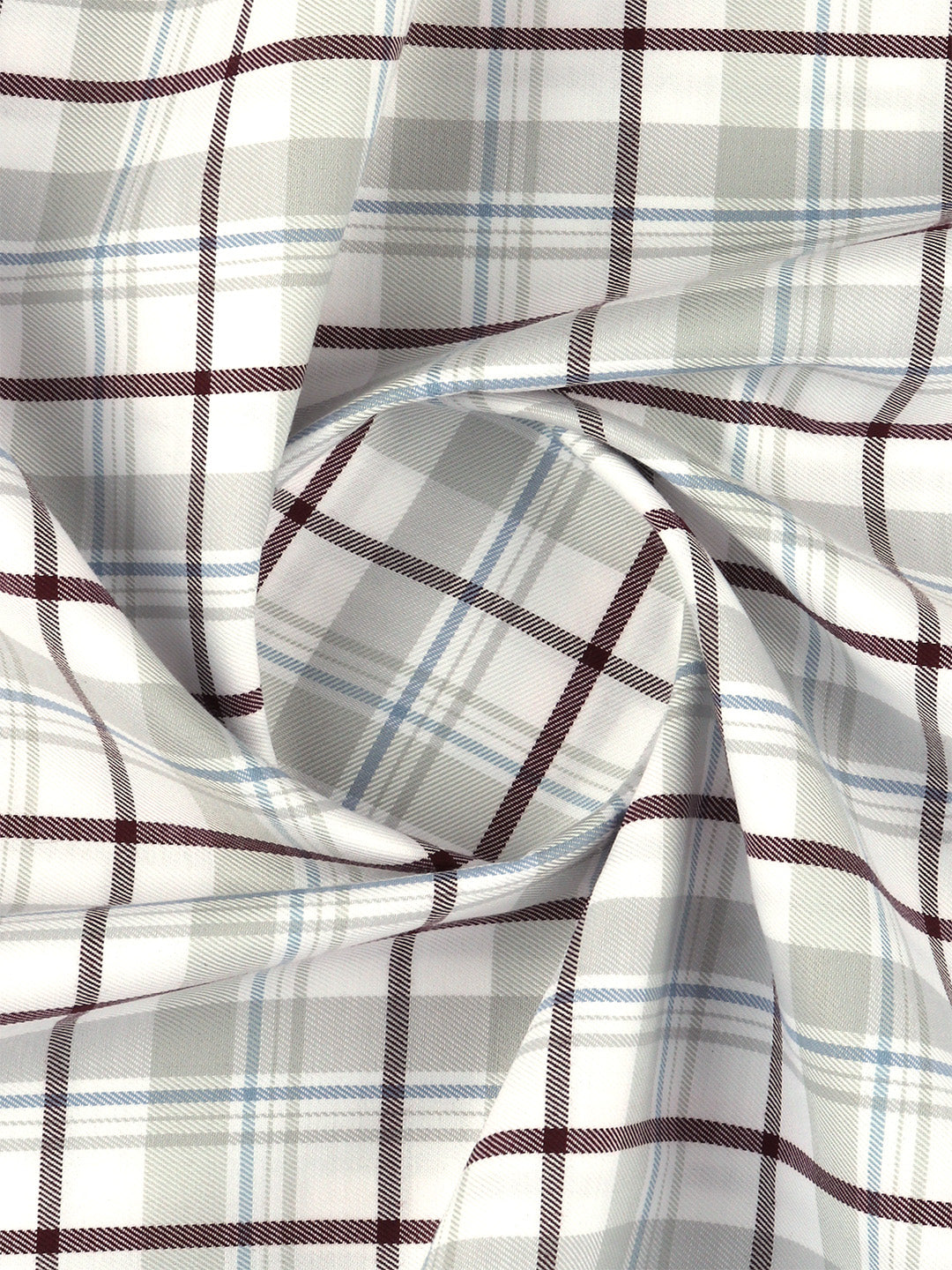 Cotton Rich Grey with Maroon Checked Shirt Fabric Galaxy Art