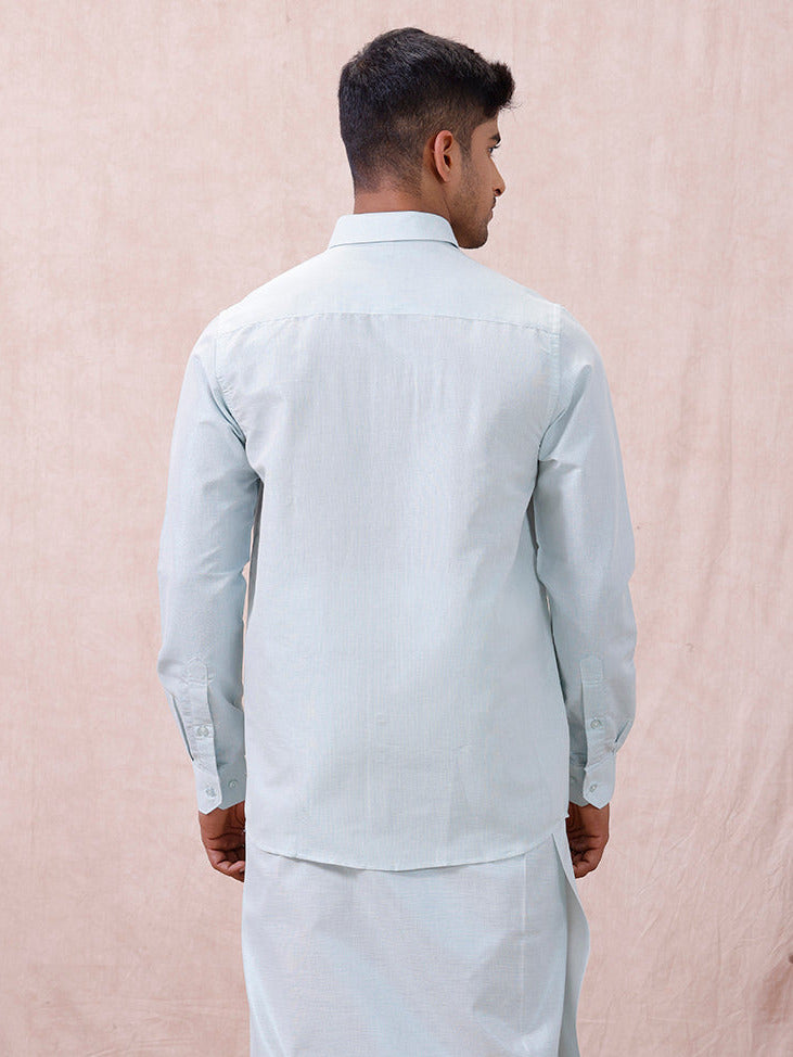 Men Cyan Blue Tissue Shirt Sankalpam