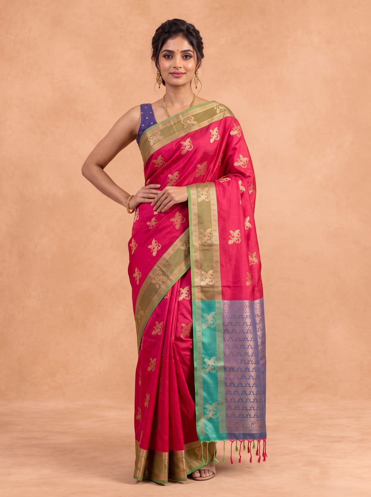 Women Soft Silk Red with Purple Saree SS458