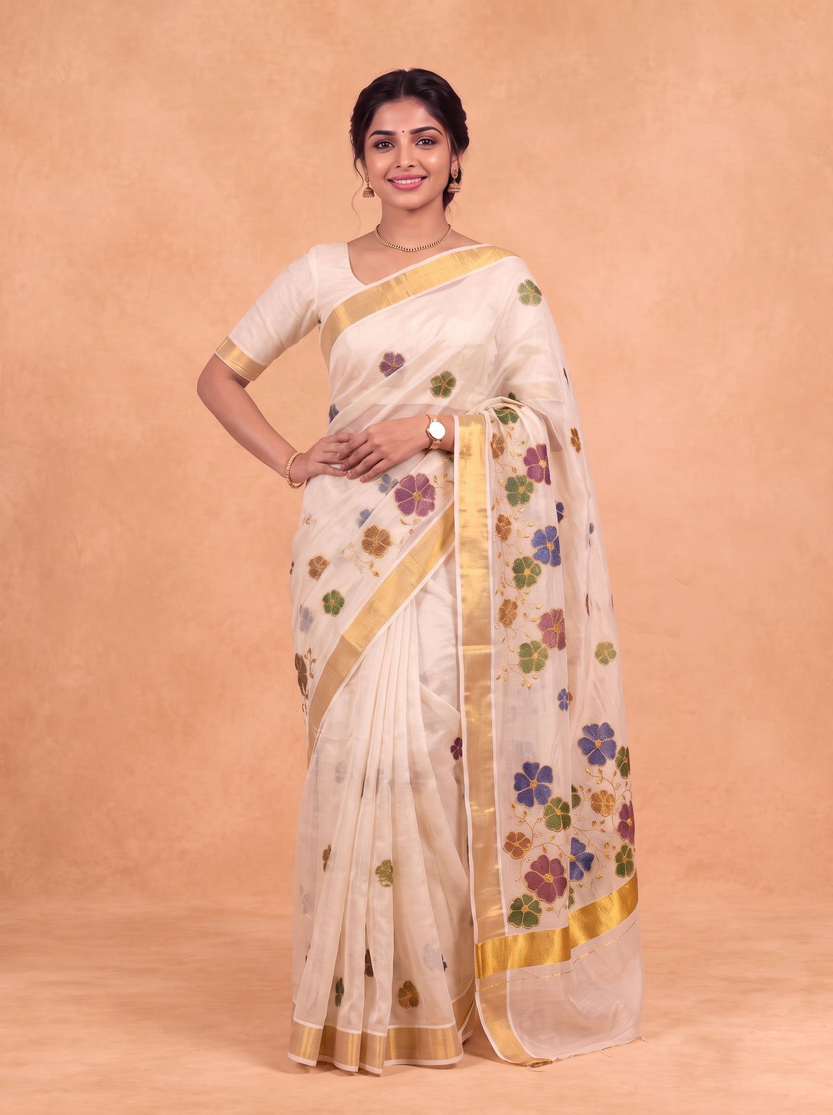 Women Tissue Gold Embroidered Saree KLS71