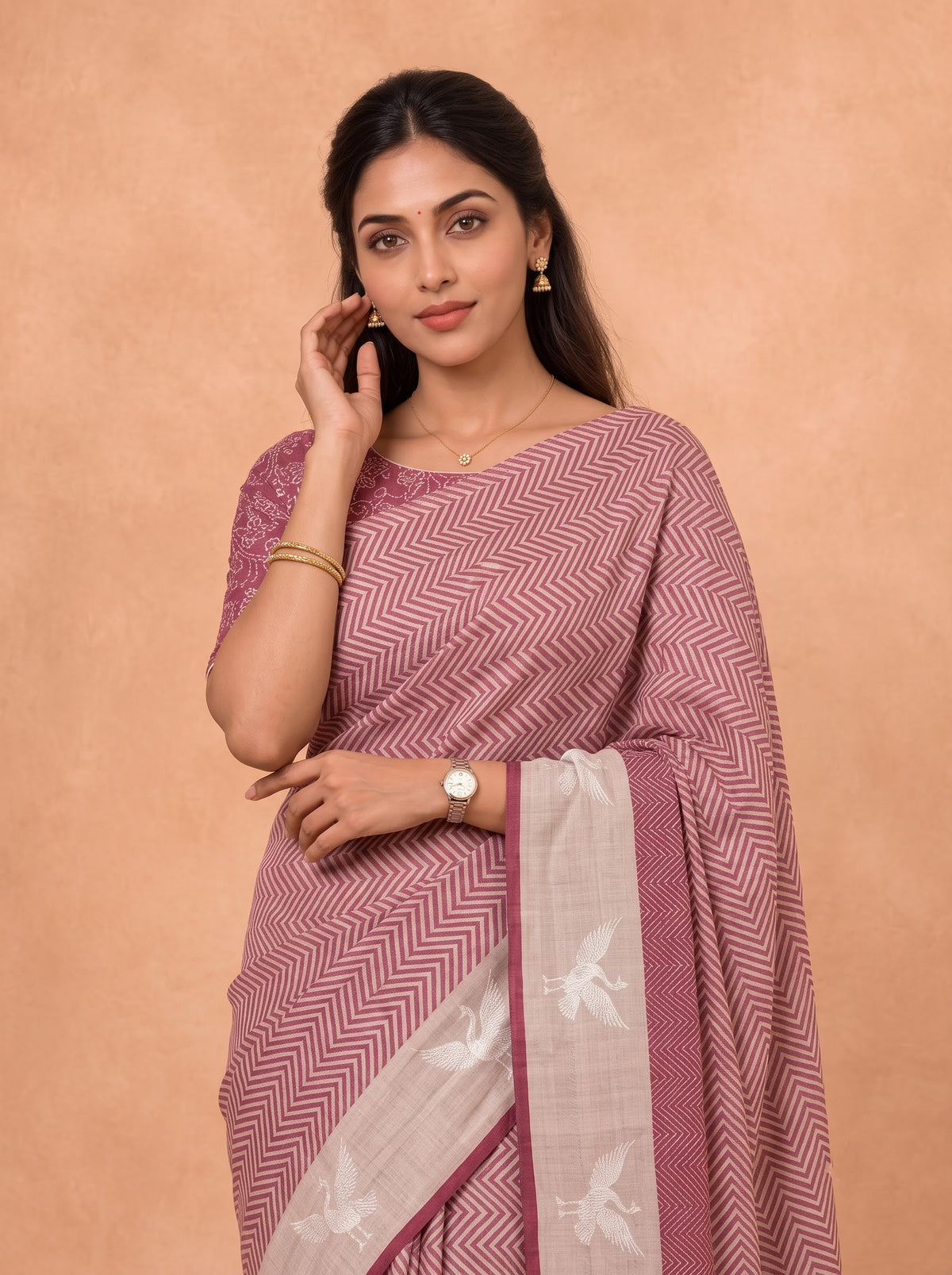 Women Cotton Maroon Printed Saree PCS298