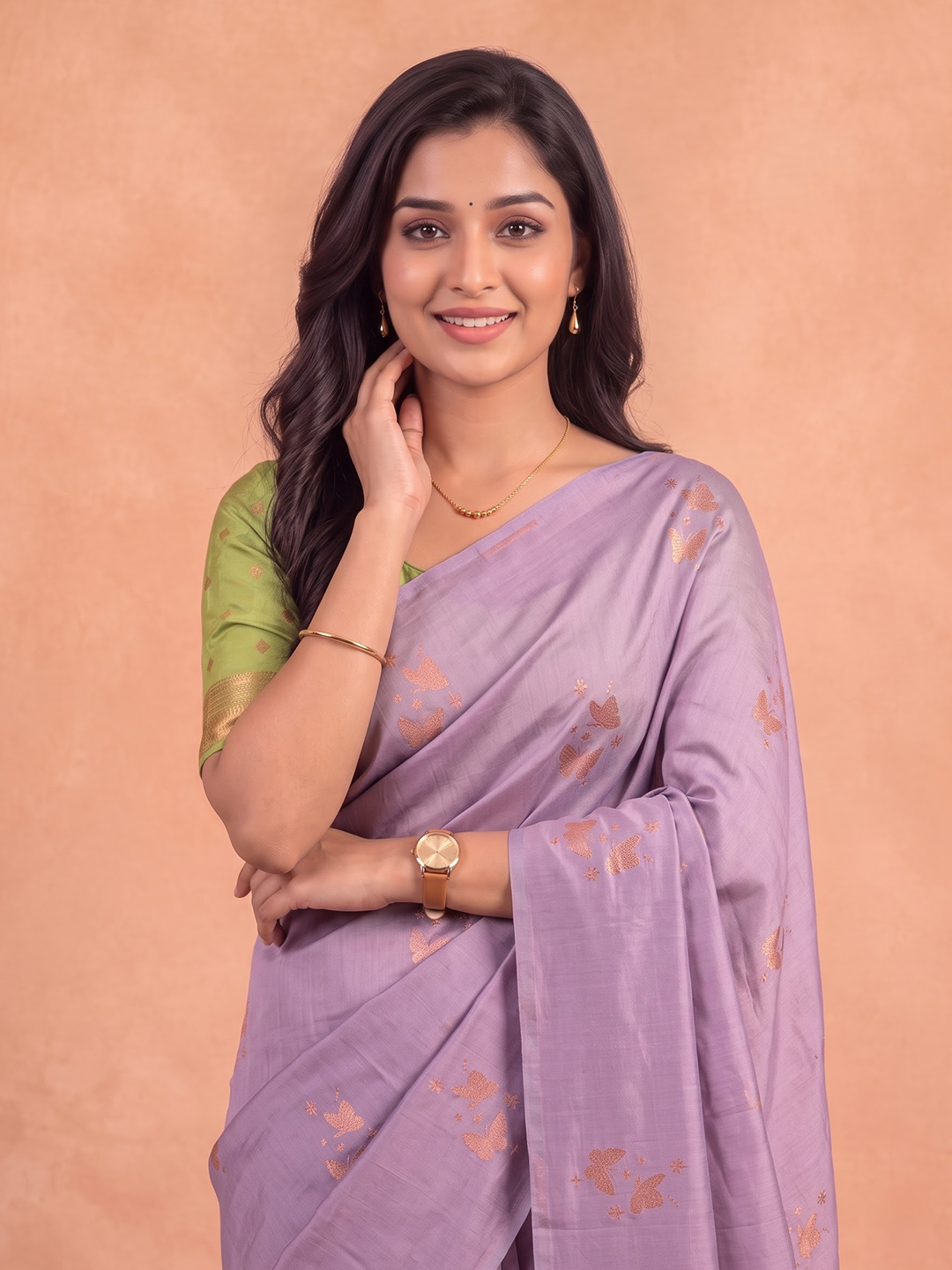 Women Soft Silk Lavender with Green Saree SS540