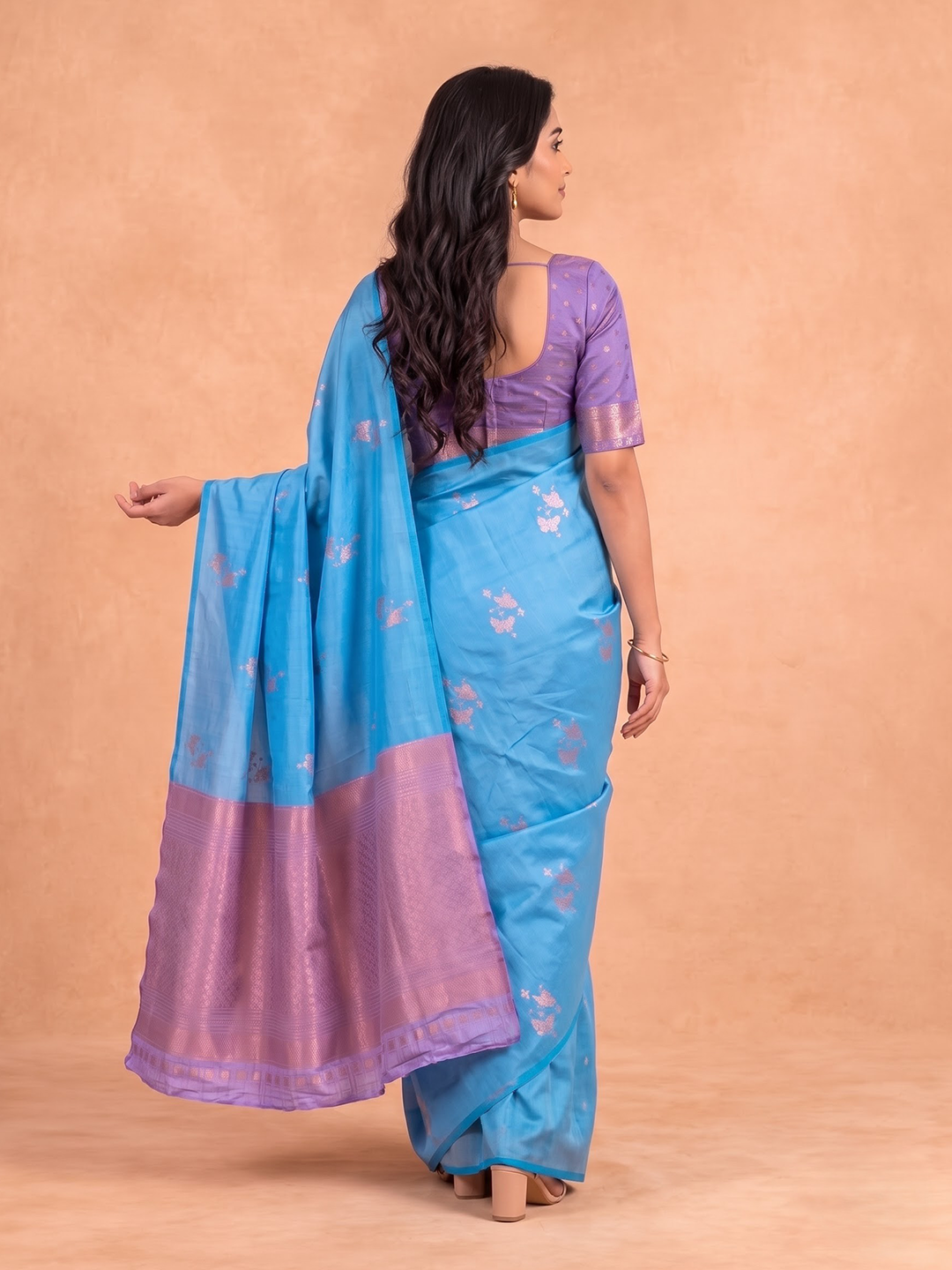 Women Soft Silk Light Purple With Sky Blue Saree SS546