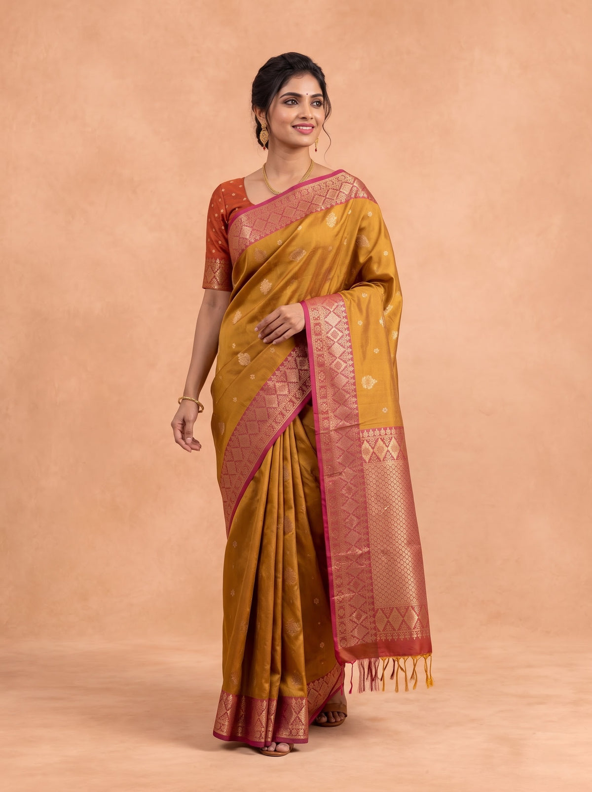 Women Soft Silk Mustard with Orange SS476