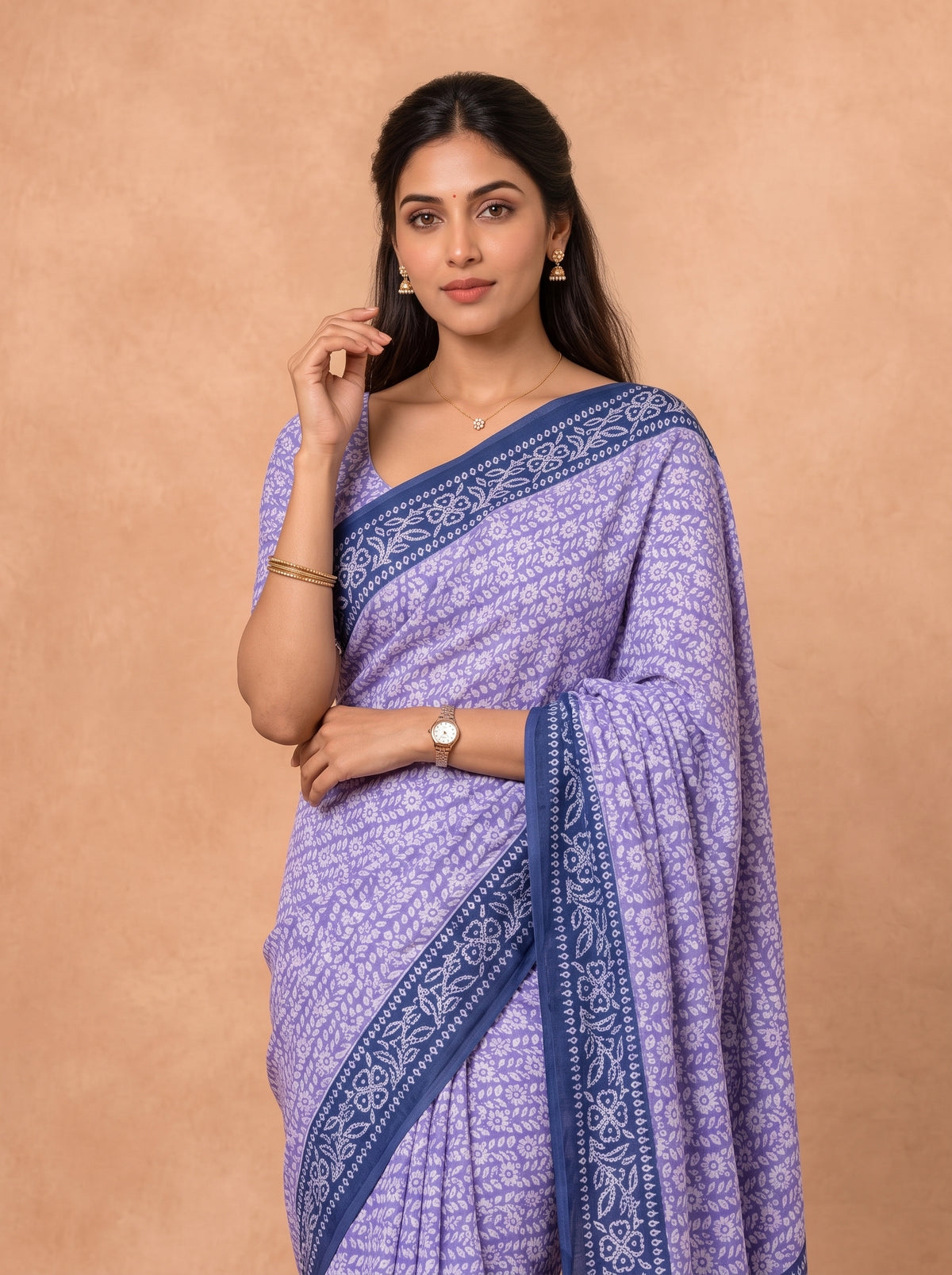 Women Cotton Blue Printed Saree PCS304