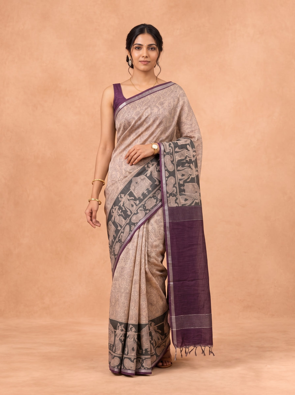 Women Semi Tussar Purple Saree ST380